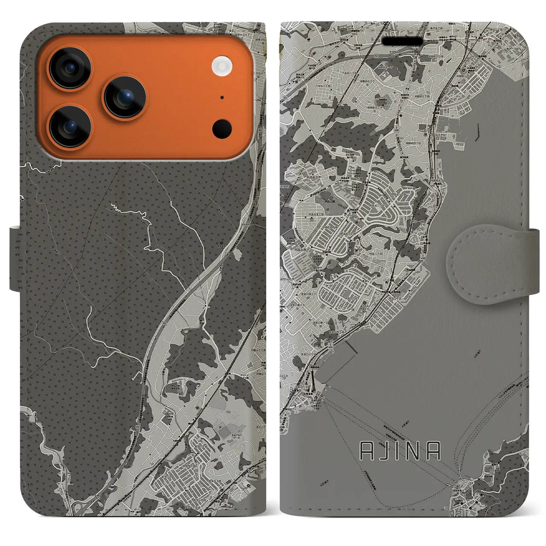 【阿品(広島県)】地図柄iPhoneケース(手帳タイプ)