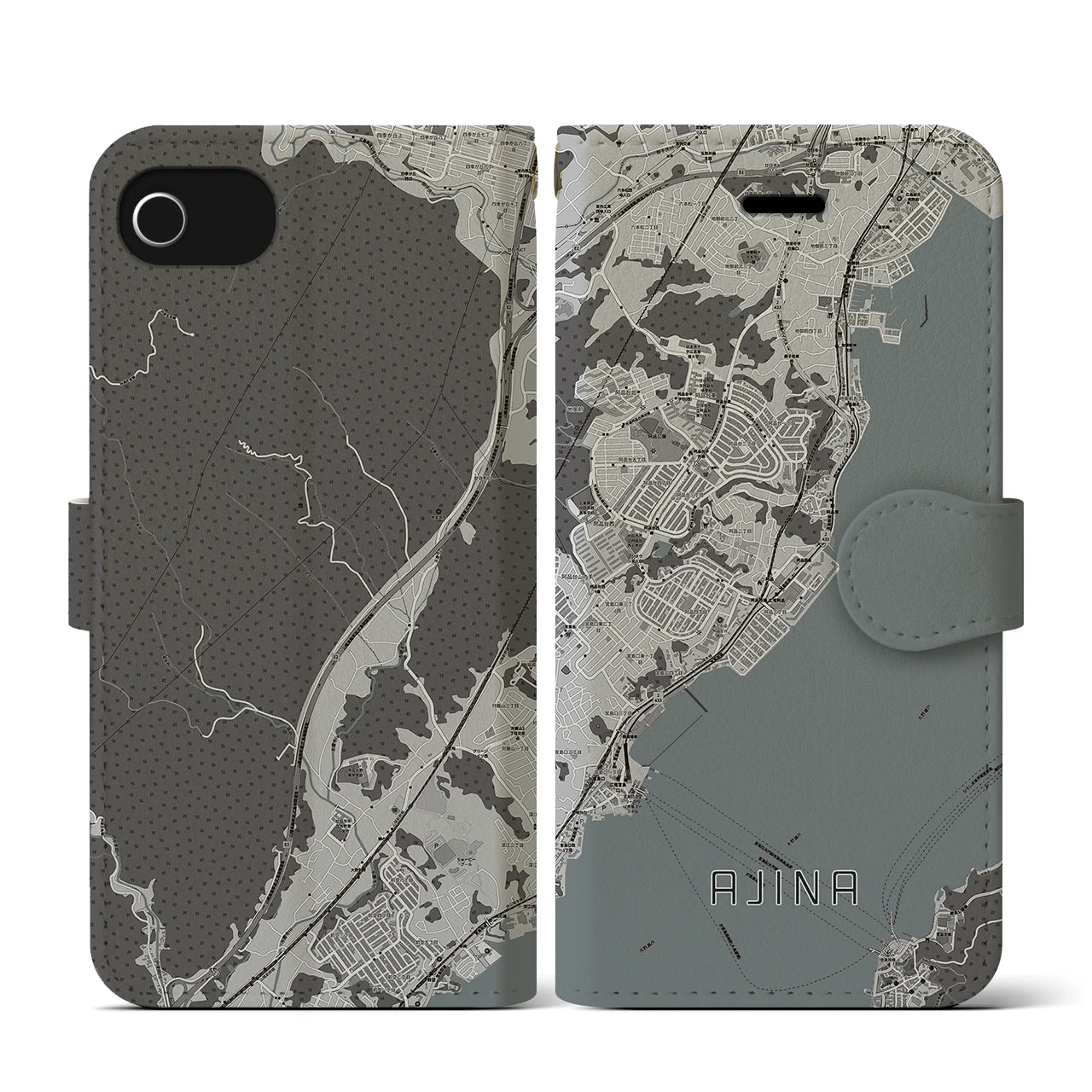 【阿品(広島県)】地図柄iPhoneケース(手帳タイプ)