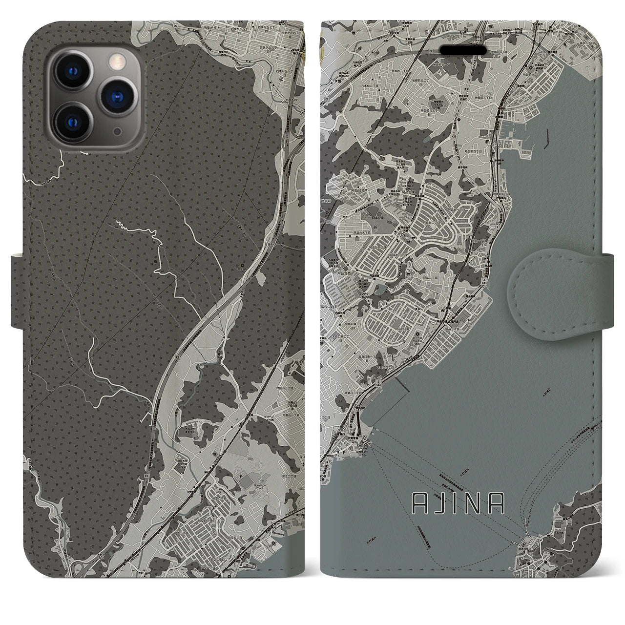 【阿品(広島県)】地図柄iPhoneケース(手帳タイプ)