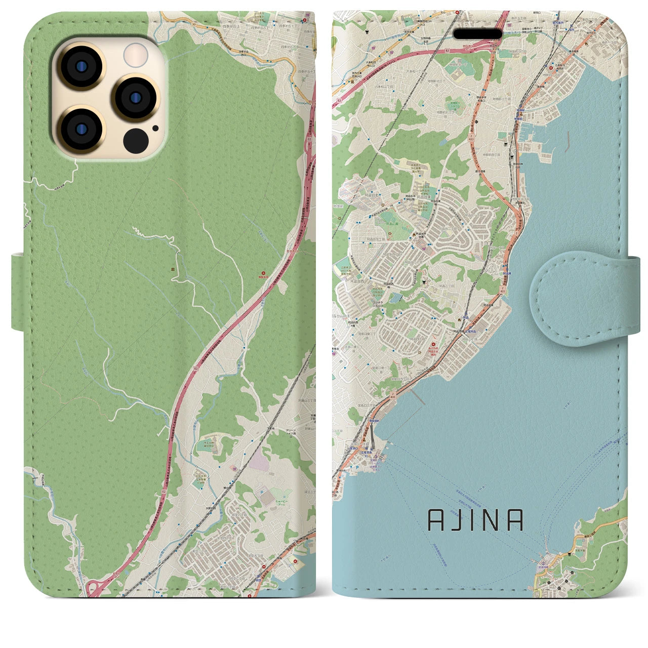 【阿品(広島県)】地図柄iPhoneケース(手帳タイプ)