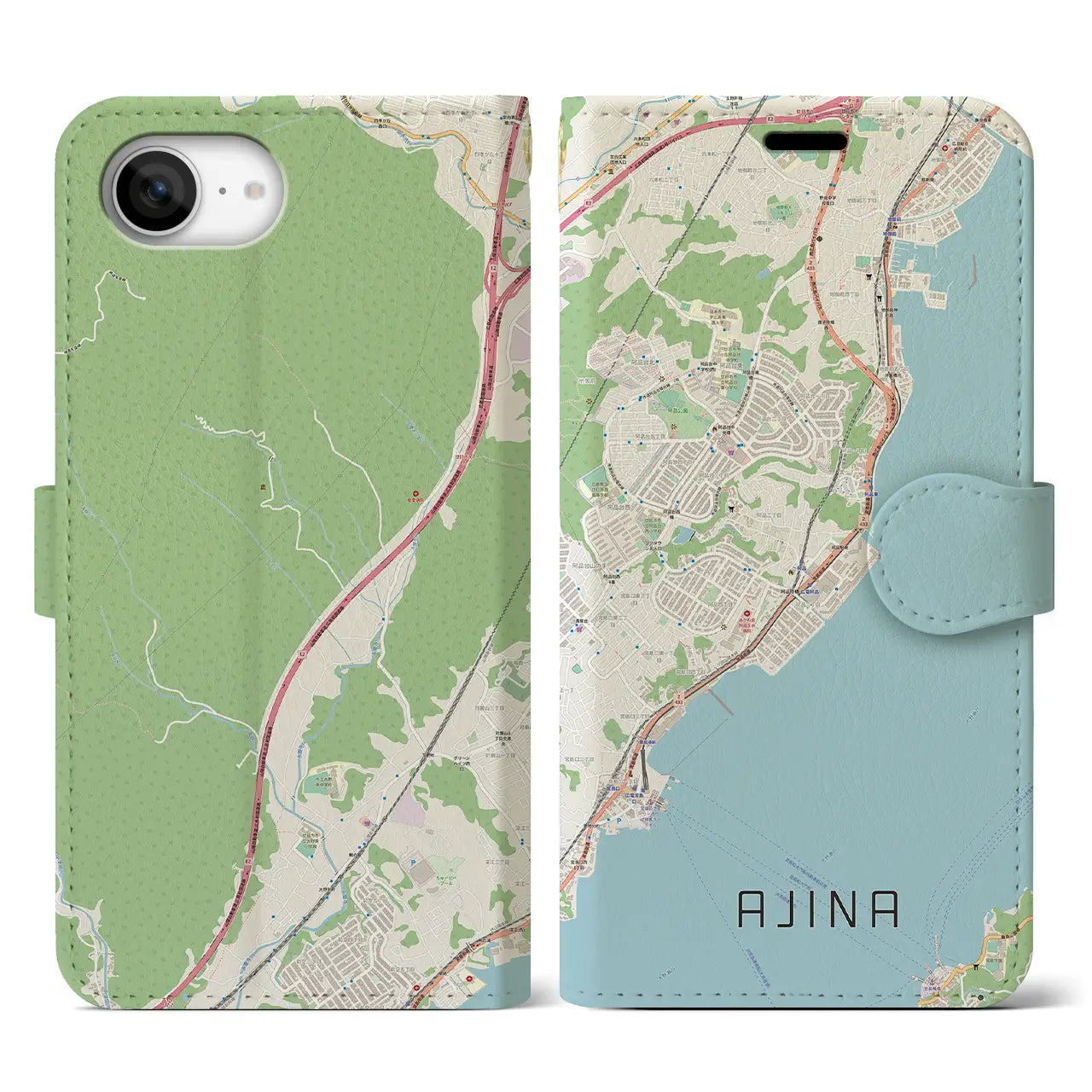 【阿品(広島県)】地図柄iPhoneケース(手帳タイプ)