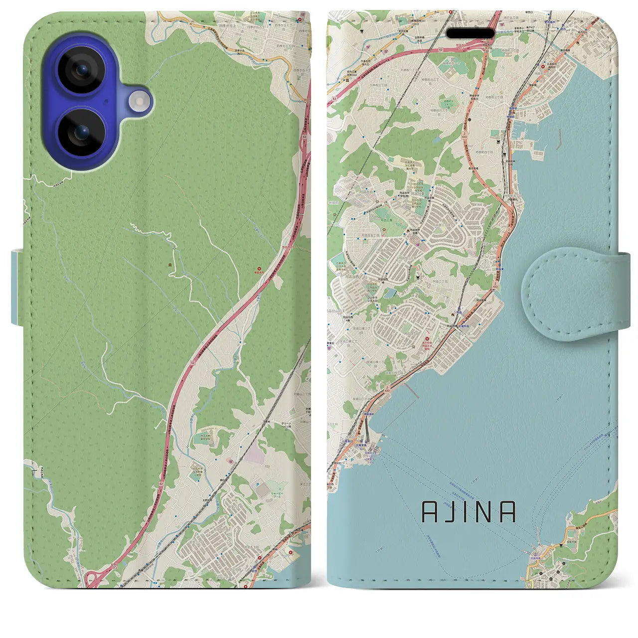 【阿品(広島県)】地図柄iPhoneケース(手帳タイプ)