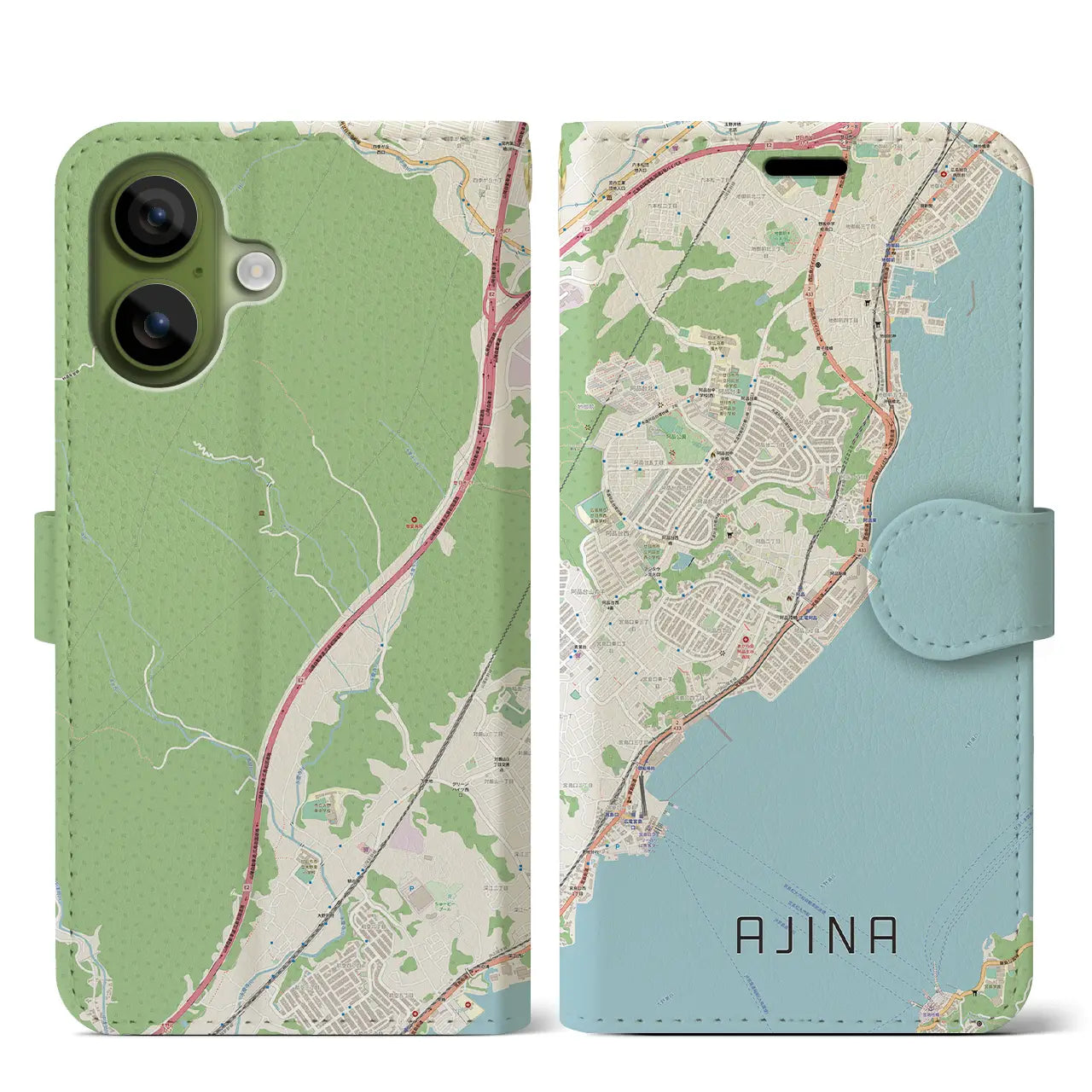 【阿品(広島県)】地図柄iPhoneケース(手帳タイプ)