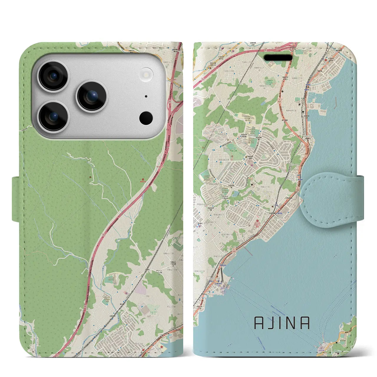 【阿品(広島県)】地図柄iPhoneケース(手帳タイプ)