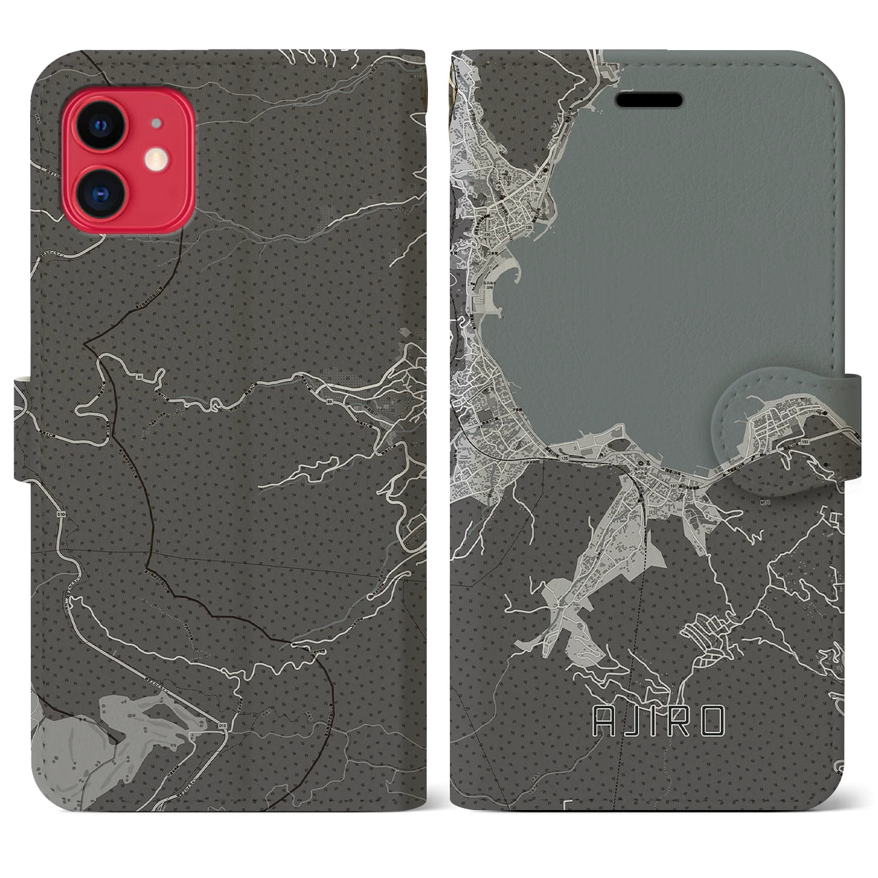 【網代(静岡県)】地図柄iPhoneケース(手帳タイプ)モノトーン・iPhone 11 用