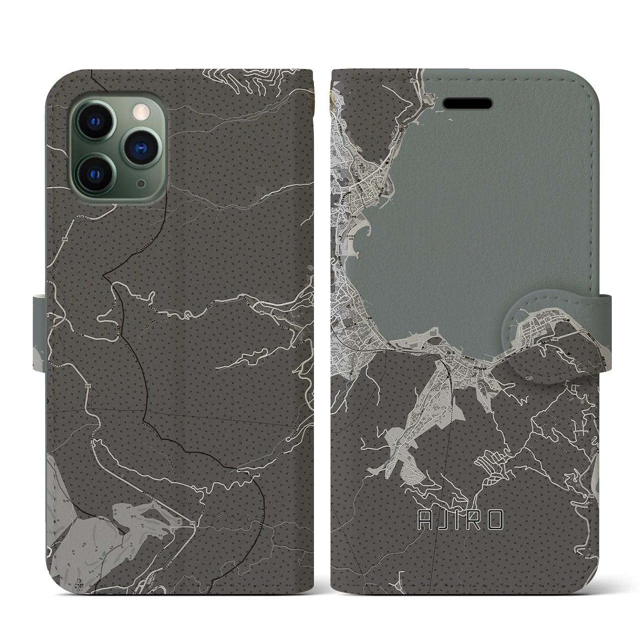 【網代(静岡県)】地図柄iPhoneケース(手帳タイプ)モノトーン・iPhone 11 Pro 用