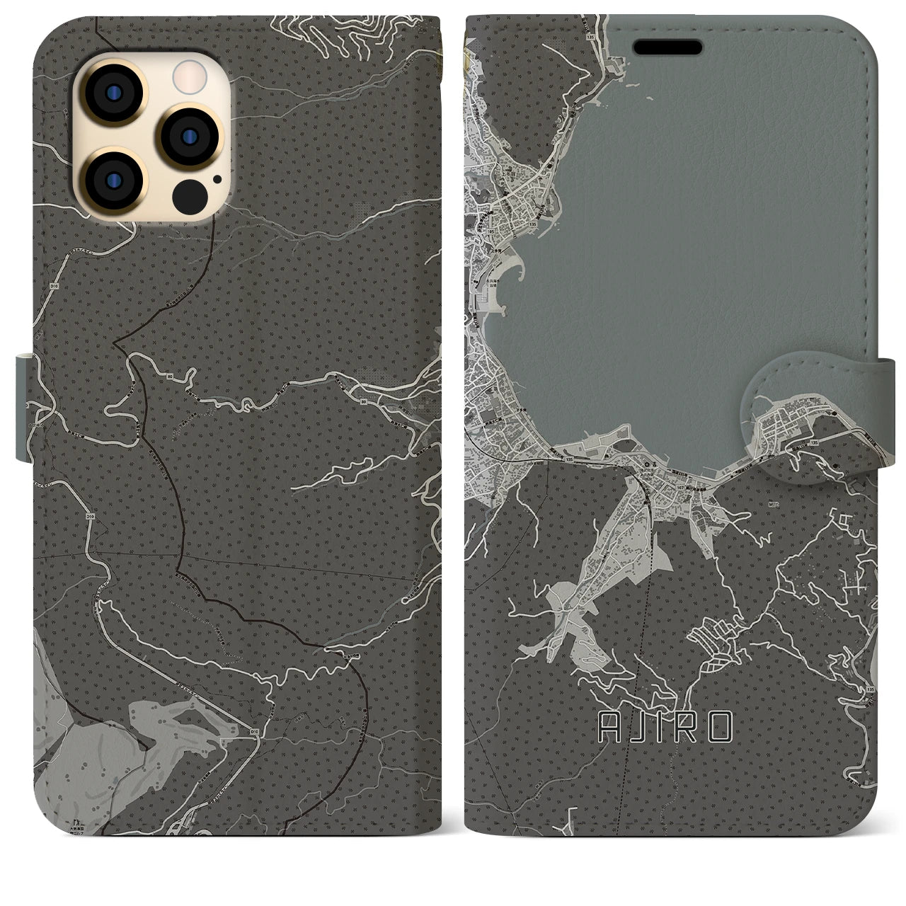 【網代(静岡県)】地図柄iPhoneケース(手帳タイプ)モノトーン・iPhone 12 Pro Max 用