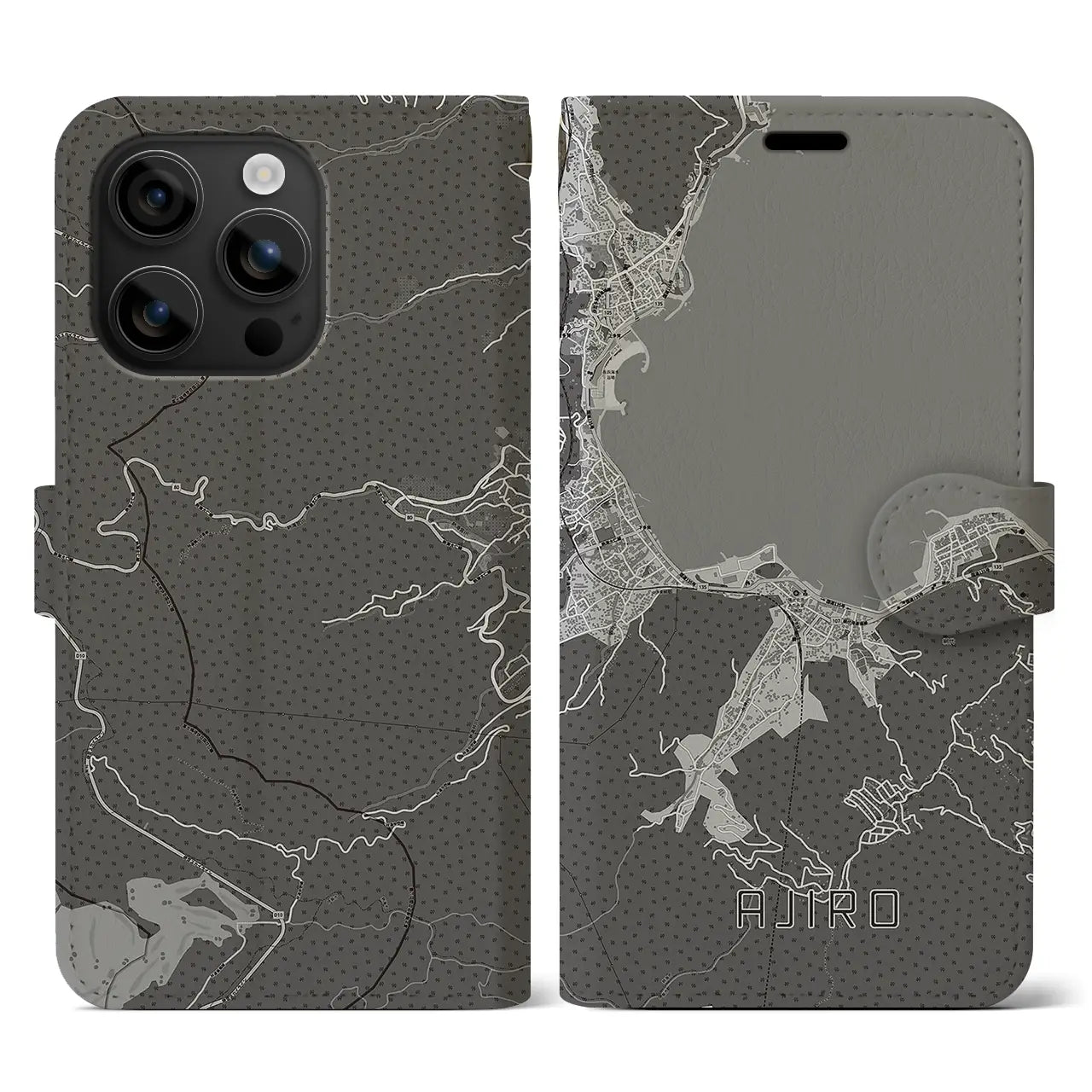 【網代(静岡県)】地図柄iPhoneケース(手帳タイプ)モノトーン・iPhone 16 用