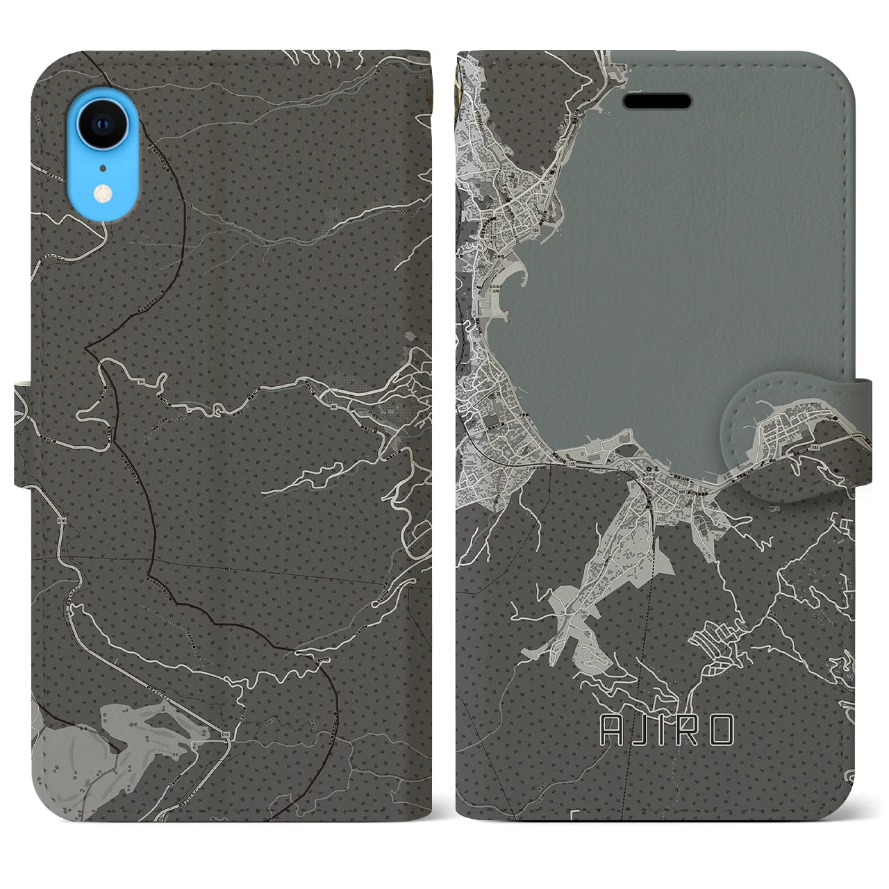 【網代(静岡県)】地図柄iPhoneケース(手帳タイプ)モノトーン・iPhone XR 用