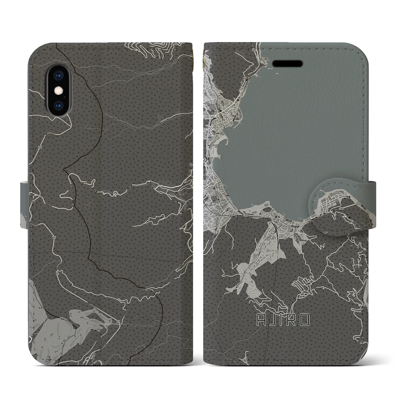 【網代(静岡県)】地図柄iPhoneケース(手帳タイプ)モノトーン・iPhone XS / X 用