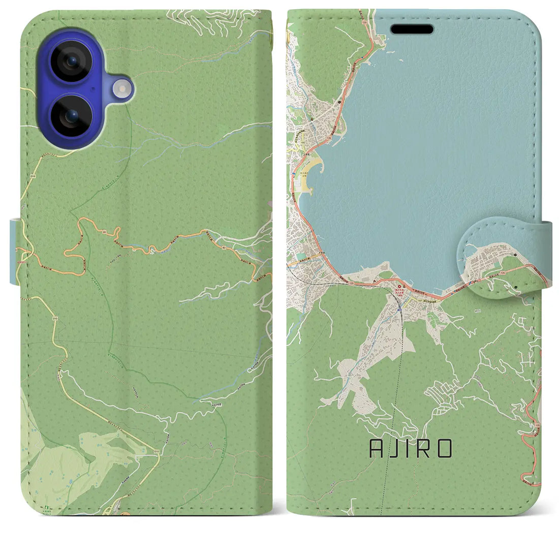 【網代(静岡県)】地図柄iPhoneケース(手帳タイプ)ナチュラル・iPhone 16 Pro Max 用