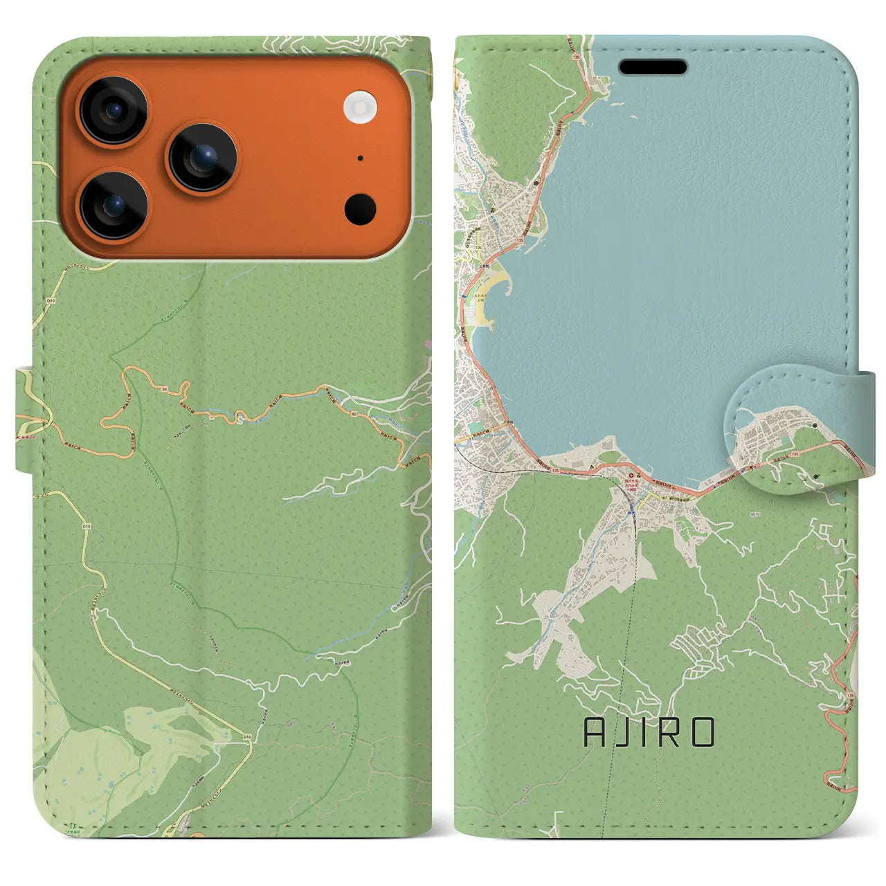 【網代(静岡県)】地図柄iPhoneケース(手帳タイプ)モノトーン・iPhone 17 Pro Max 用