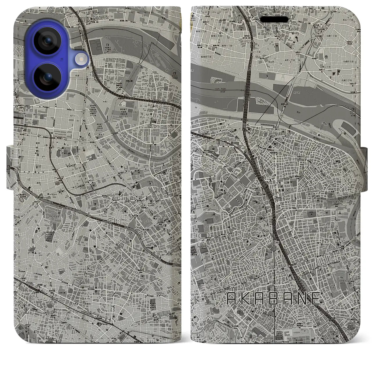 【赤羽(東京都)】地図柄iPhoneケース(手帳タイプ)モノトーン・iPhone 16 Pro Max 用