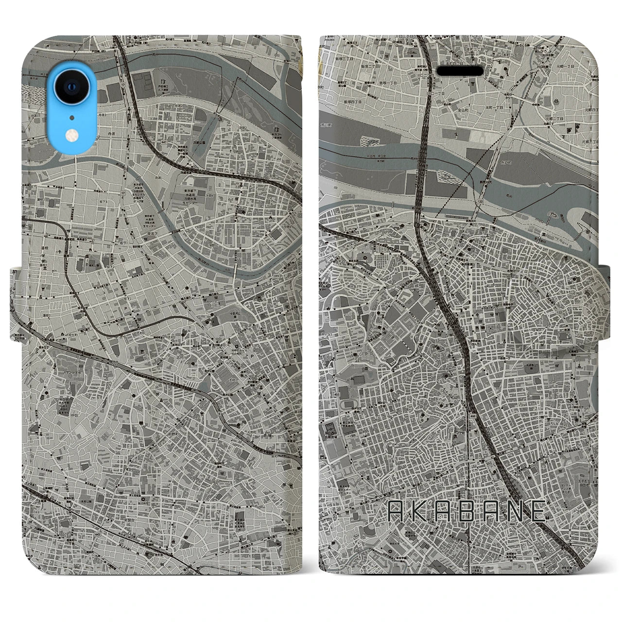 【赤羽(東京都)】地図柄iPhoneケース(手帳タイプ)モノトーン・iPhone XR 用