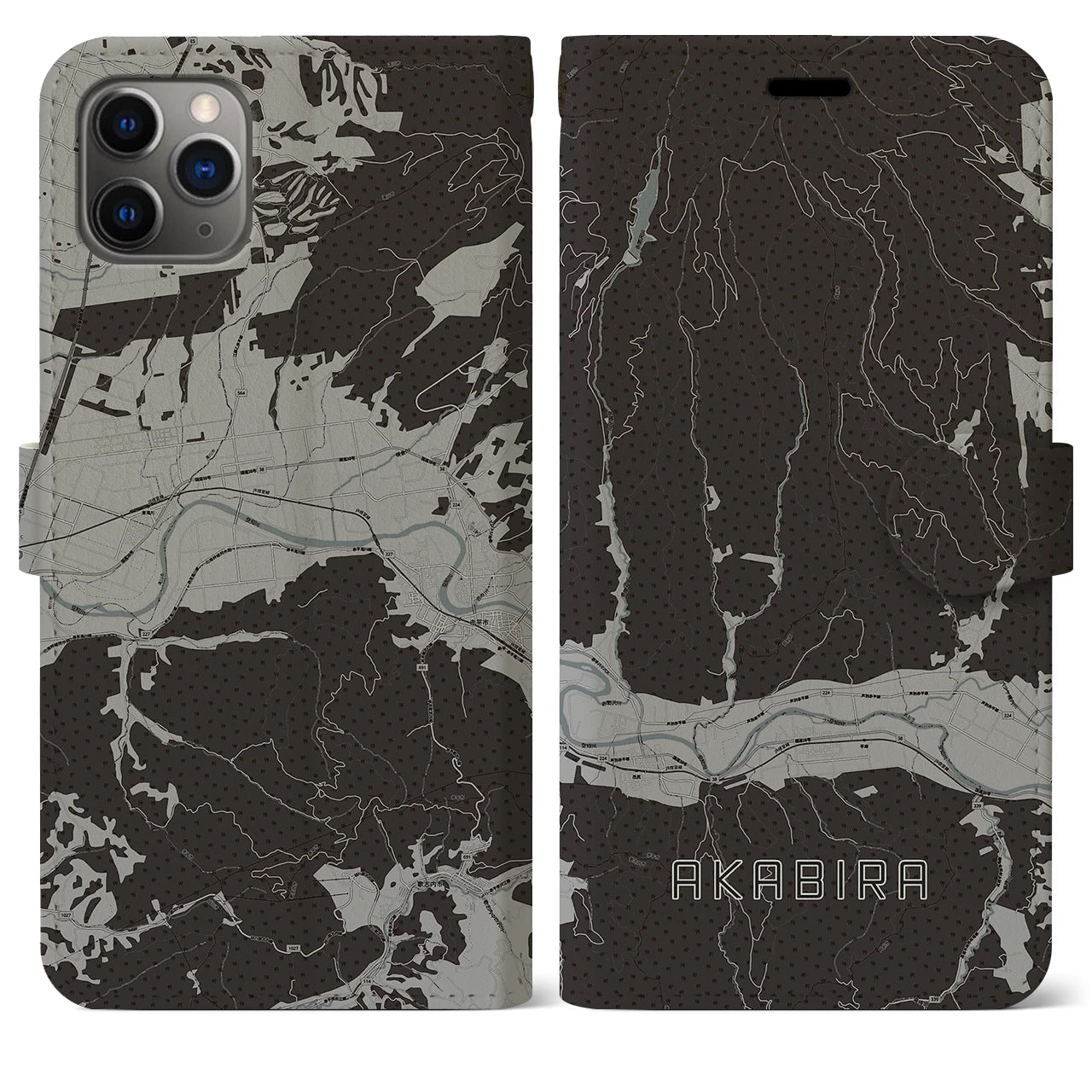 【赤平(北海道)】地図柄iPhoneケース(手帳タイプ)モノトーン・iPhone 11 Pro Max 用