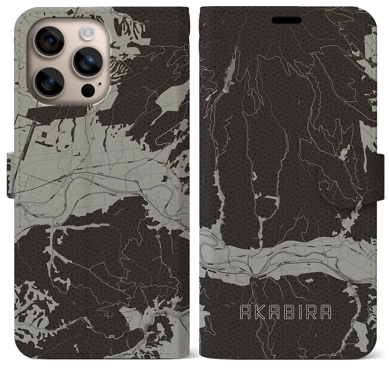 【赤平(北海道)】地図柄iPhoneケース(手帳タイプ)モノトーン・iPhone 16 Plus 用