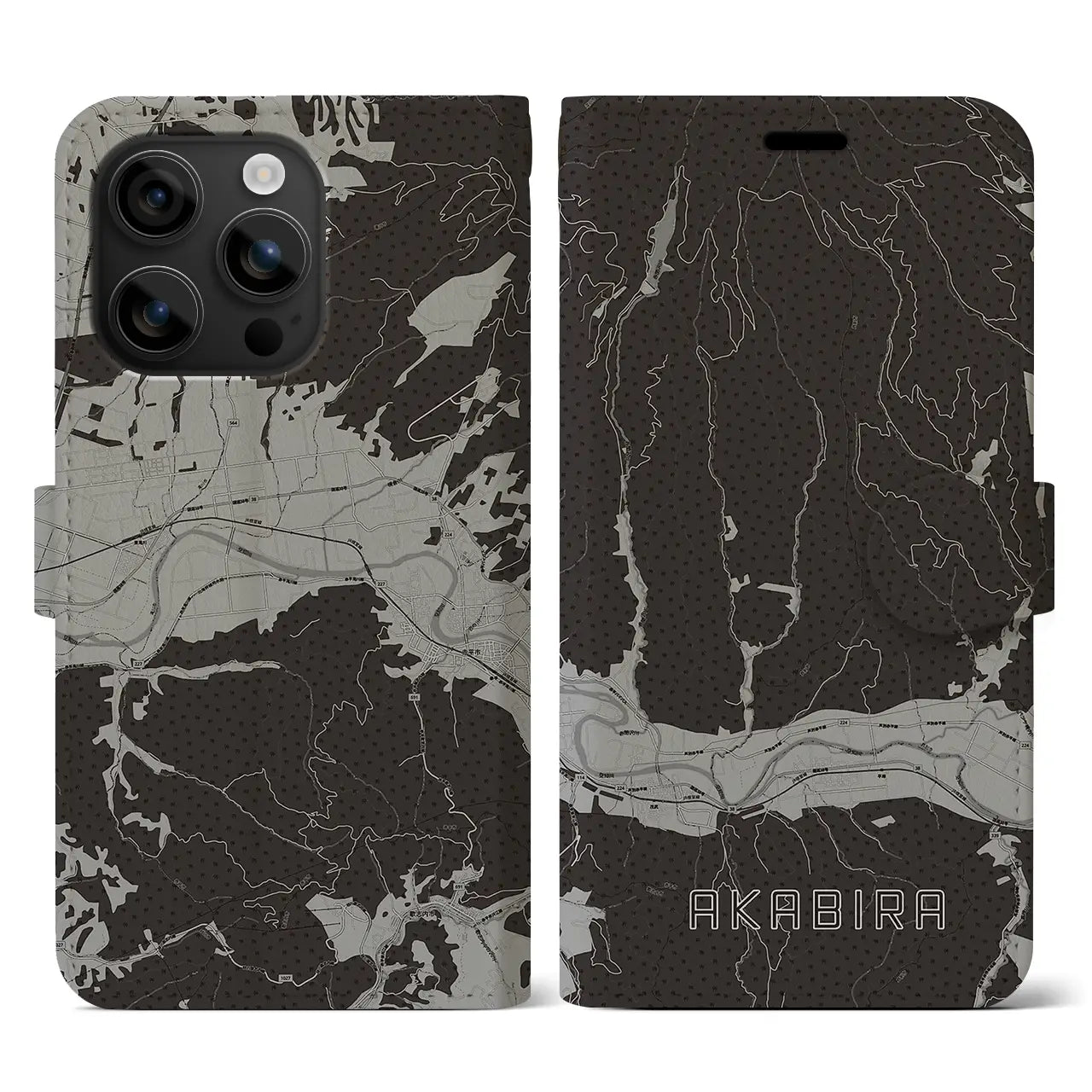 【赤平(北海道)】地図柄iPhoneケース(手帳タイプ)モノトーン・iPhone 16 用