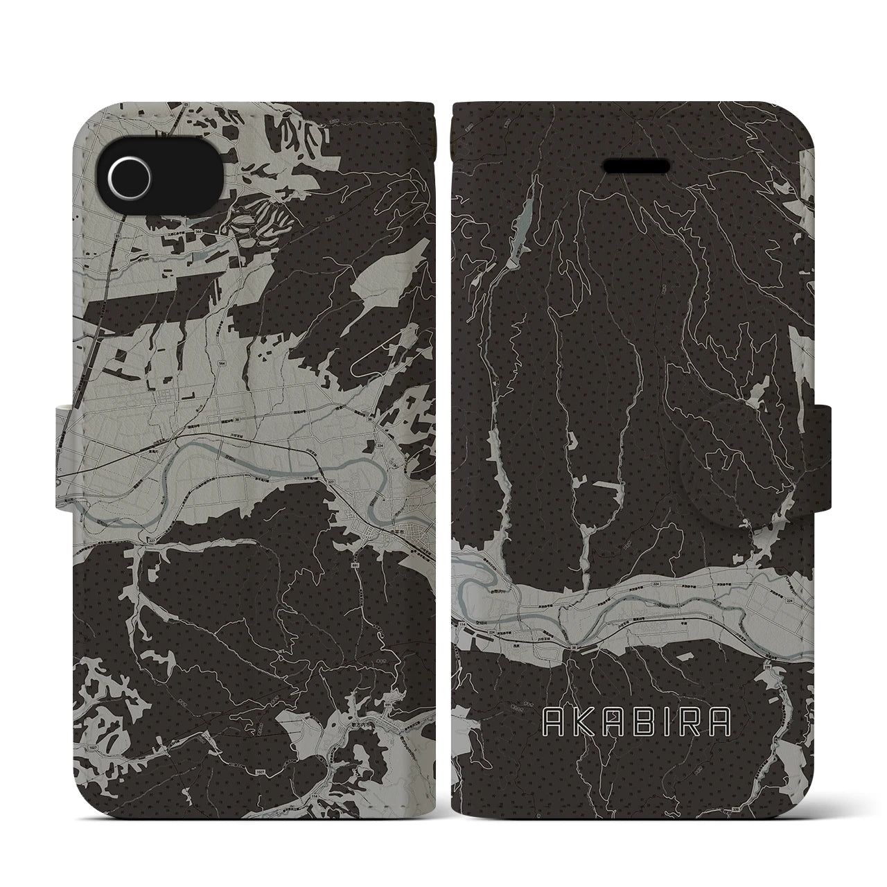 【赤平(北海道)】地図柄iPhoneケース(手帳タイプ)モノトーン・iPhone SE(第3 / 第2世代) / 8 / 7 / 6s / 6 用