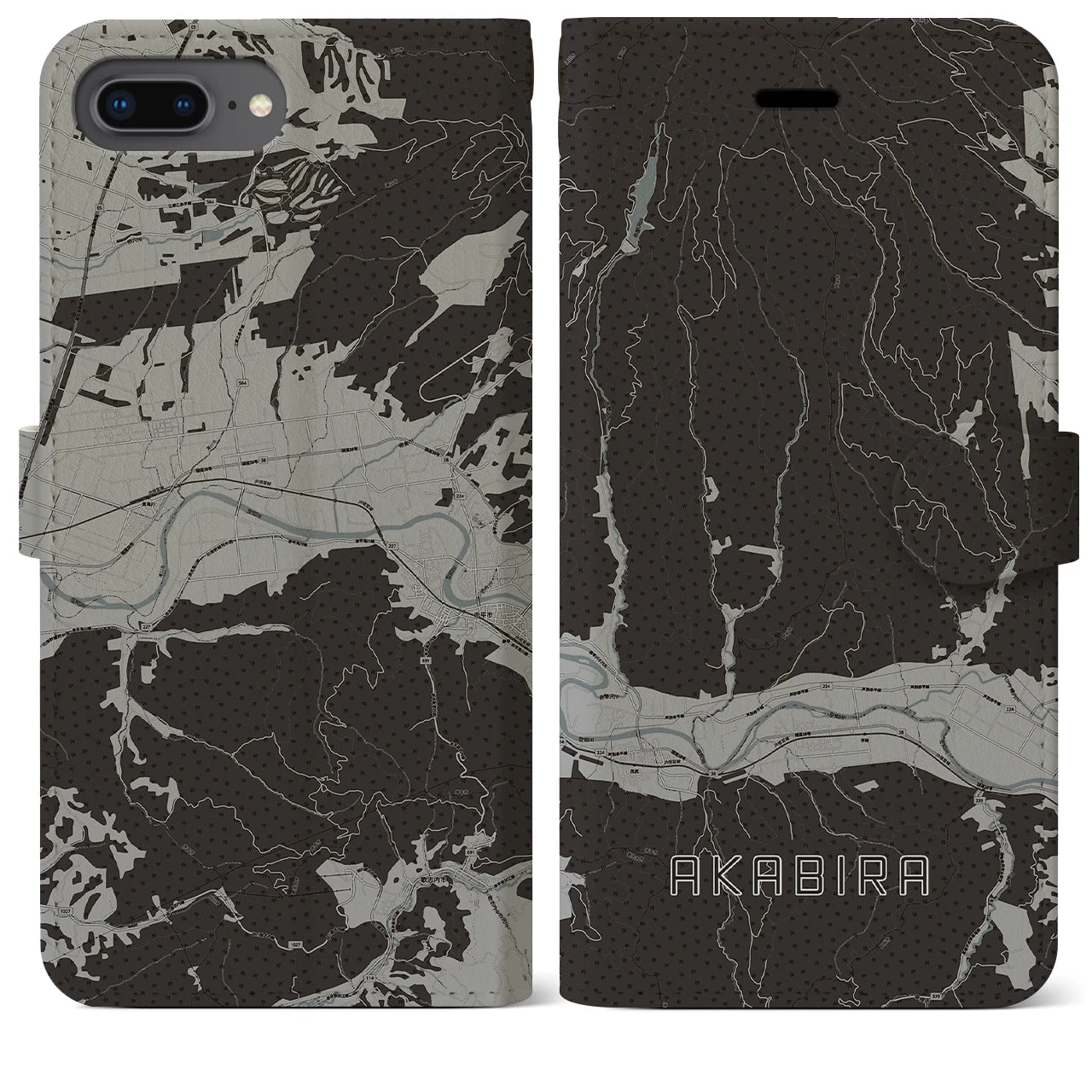 【赤平(北海道)】地図柄iPhoneケース(手帳タイプ)モノトーン・iPhone 8Plus /7Plus / 6sPlus / 6Plus 用