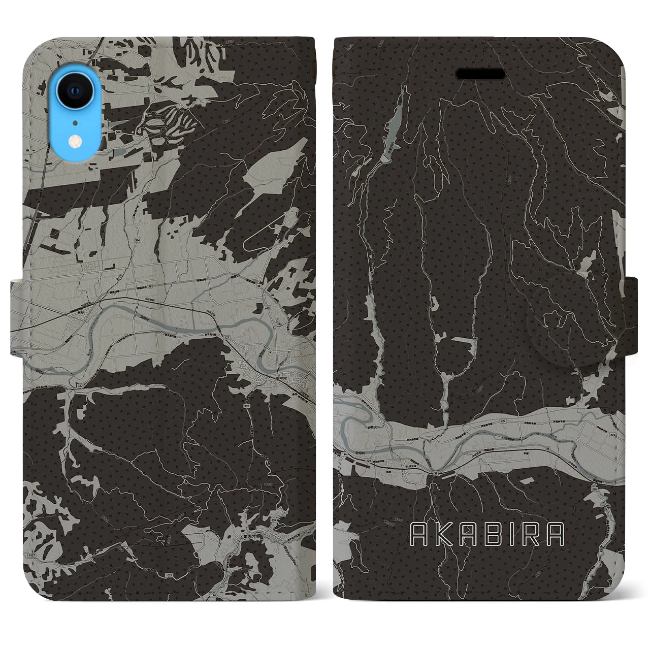 【赤平(北海道)】地図柄iPhoneケース(手帳タイプ)モノトーン・iPhone XR 用