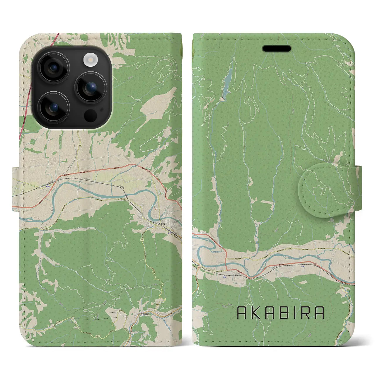 【赤平(北海道)】地図柄iPhoneケース(手帳タイプ)ナチュラル・iPhone 16 用