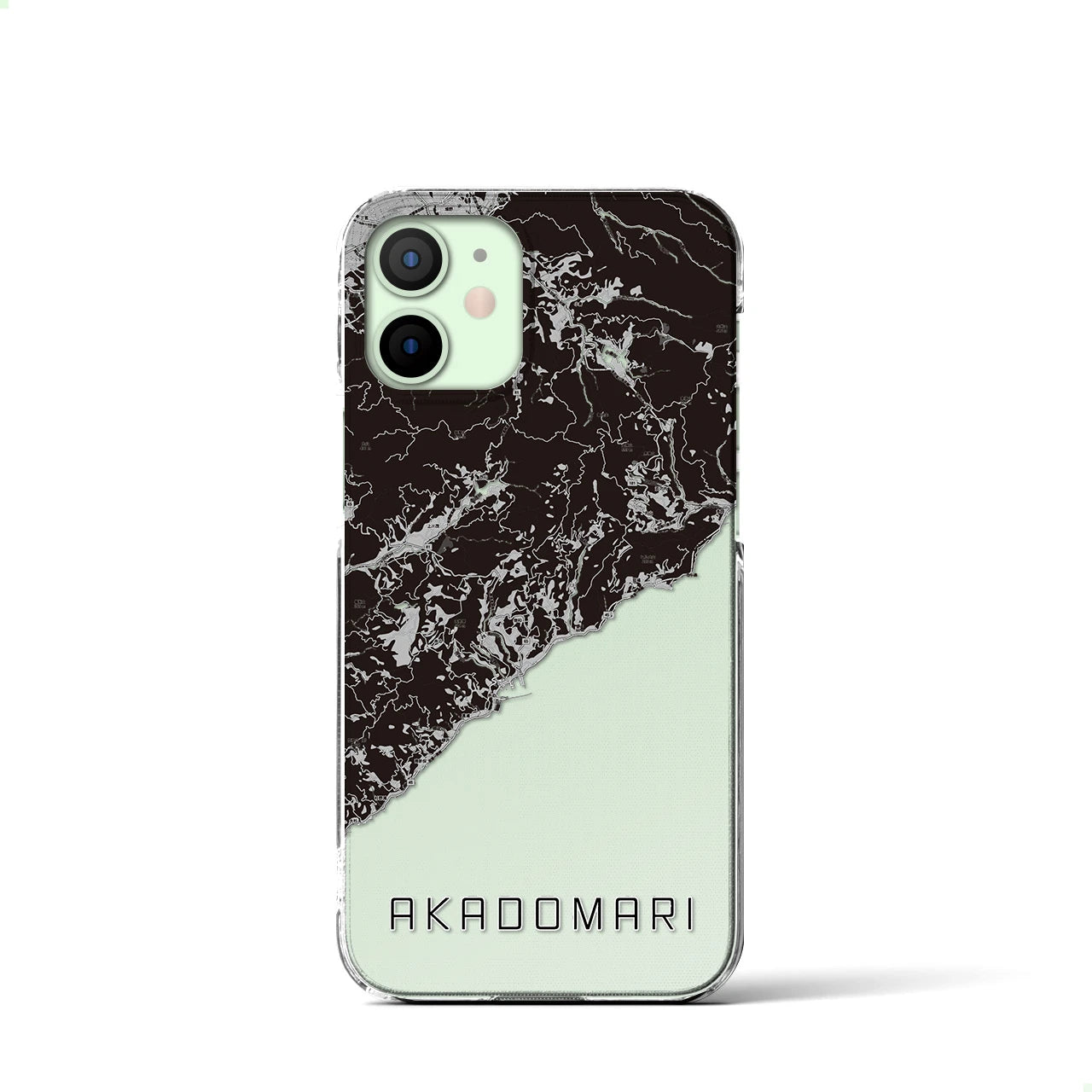 【赤泊(新潟県)】地図柄iPhoneケース(クリアタイプ)モノトーン・iPhone 12 mini 用