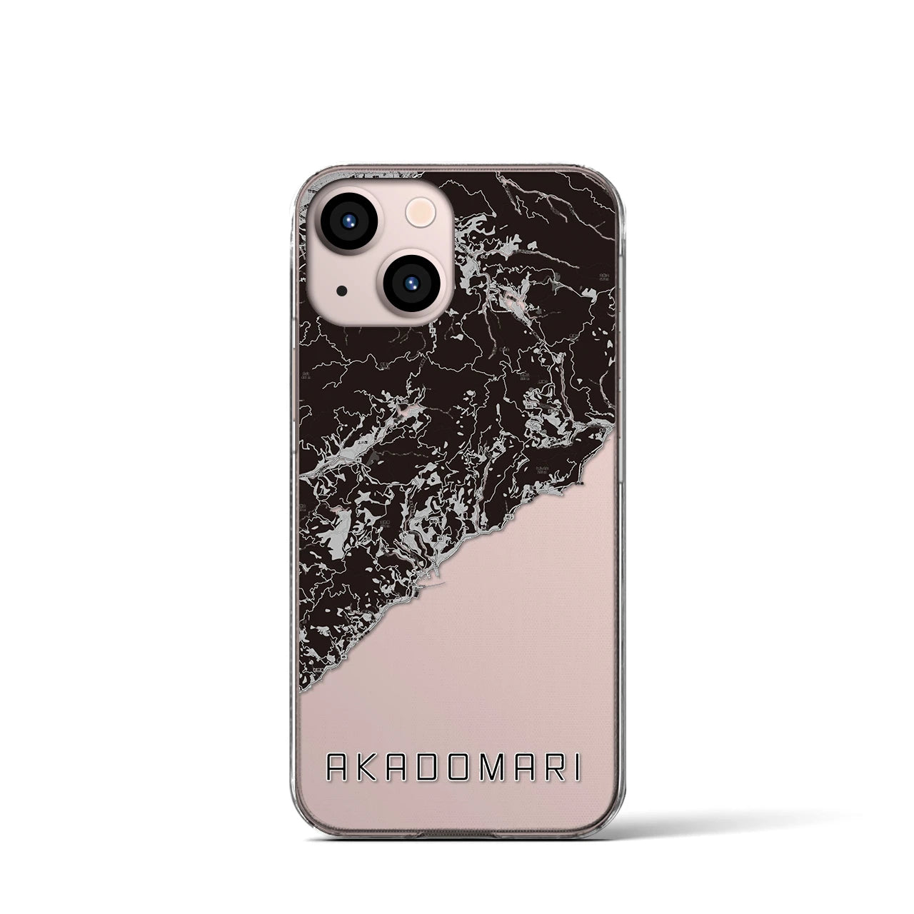 【赤泊(新潟県)】地図柄iPhoneケース(クリアタイプ)モノトーン・iPhone 13 mini 用