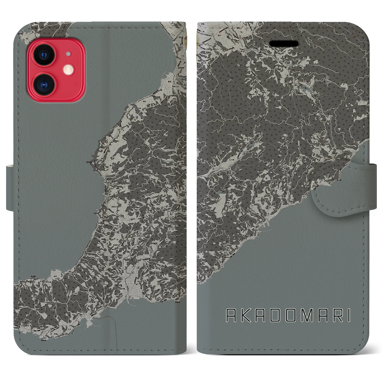【赤泊(新潟県)】地図柄iPhoneケース(手帳タイプ)モノトーン・iPhone 11 用