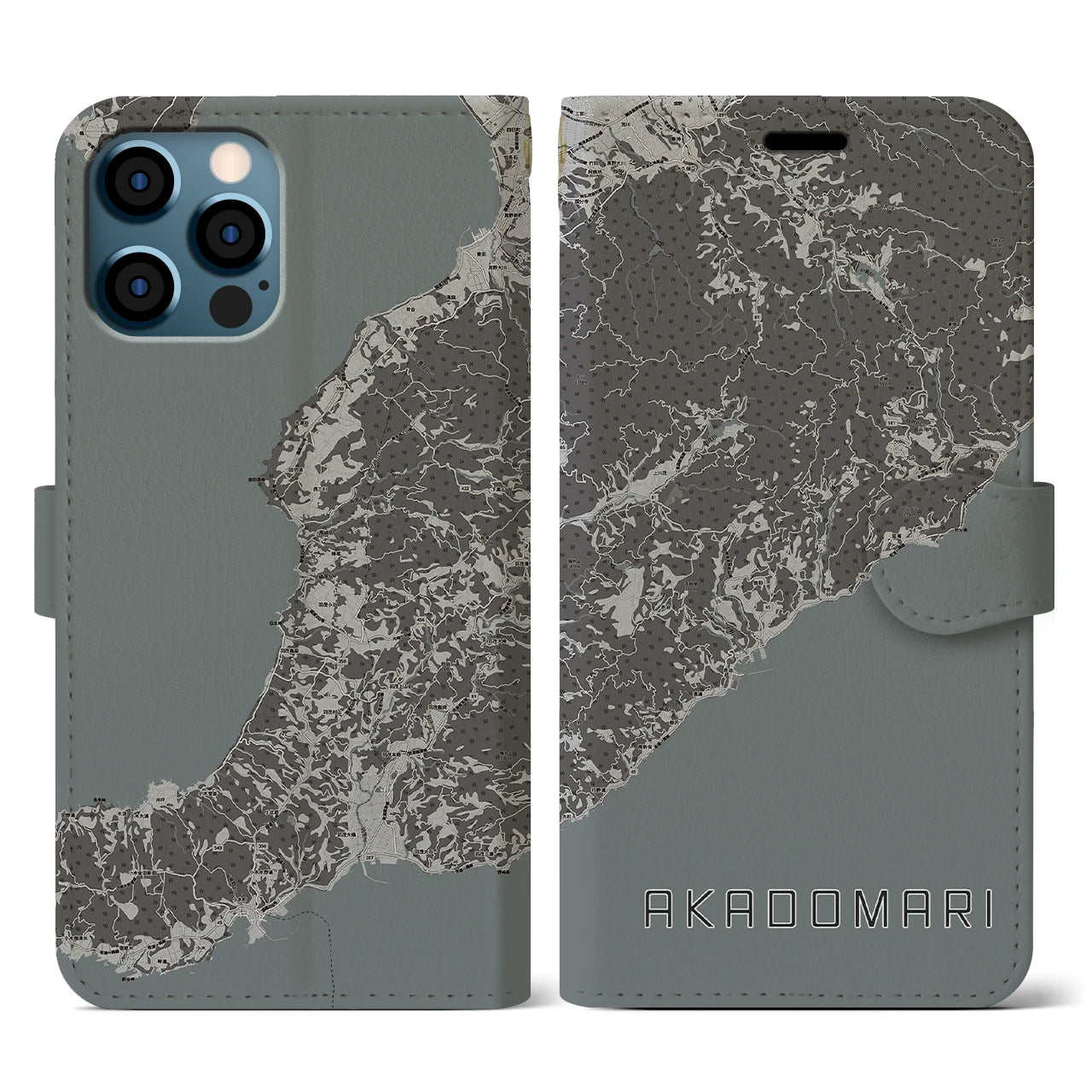 【赤泊(新潟県)】地図柄iPhoneケース(手帳タイプ)モノトーン・iPhone 12 / 12 Pro 用