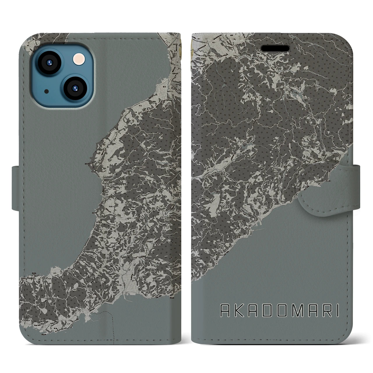 【赤泊(新潟県)】地図柄iPhoneケース(手帳タイプ)モノトーン・iPhone 13 用