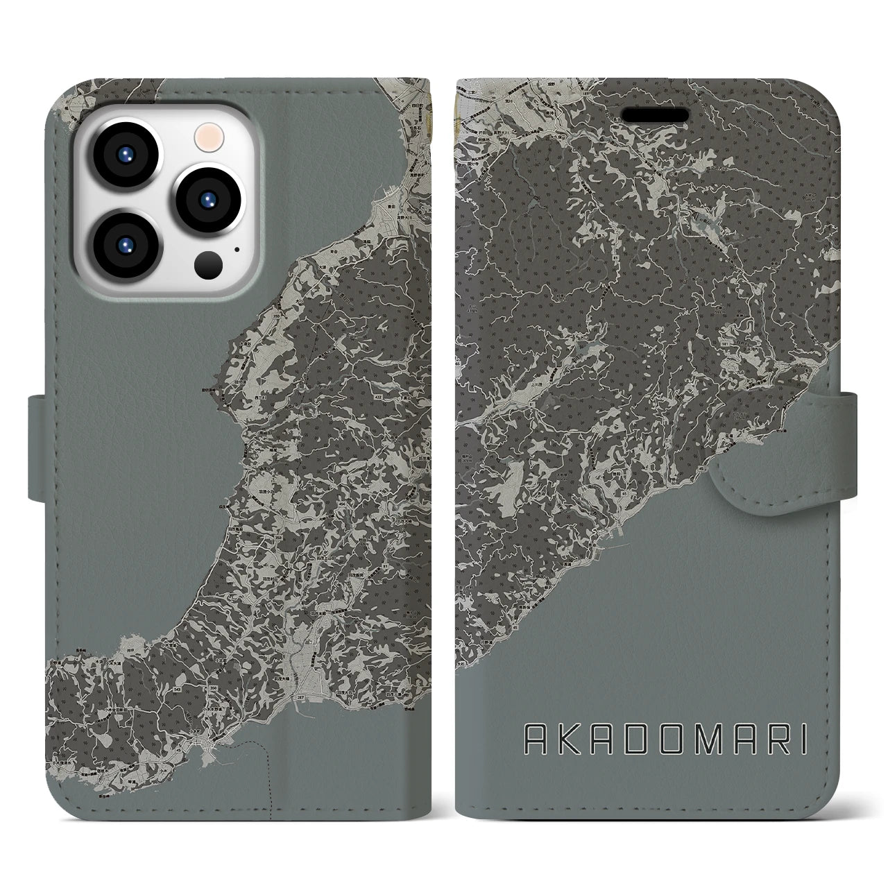【赤泊(新潟県)】地図柄iPhoneケース(手帳タイプ)モノトーン・iPhone 13 Pro 用