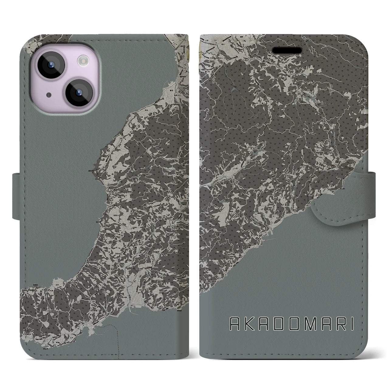 【赤泊(新潟県)】地図柄iPhoneケース(手帳タイプ)モノトーン・iPhone 14 用