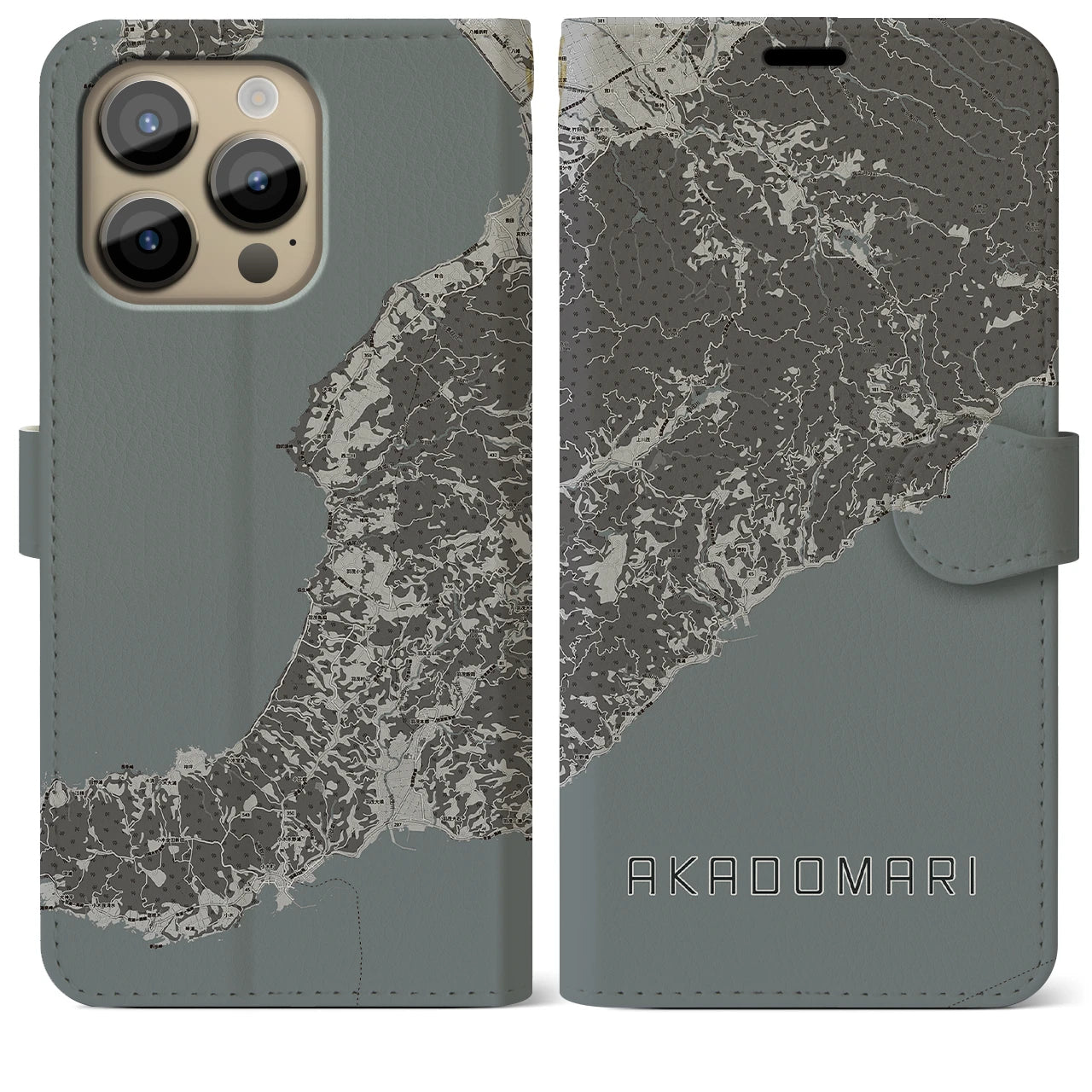 【赤泊(新潟県)】地図柄iPhoneケース(手帳タイプ)モノトーン・iPhone 14 Pro Max 用