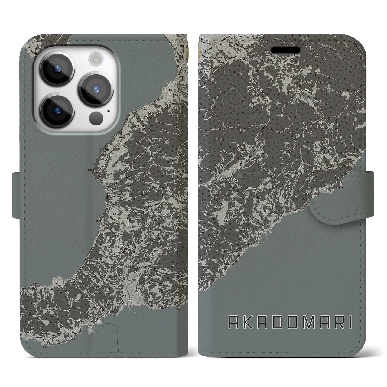 【赤泊(新潟県)】地図柄iPhoneケース(手帳タイプ)モノトーン・iPhone 14 Pro 用