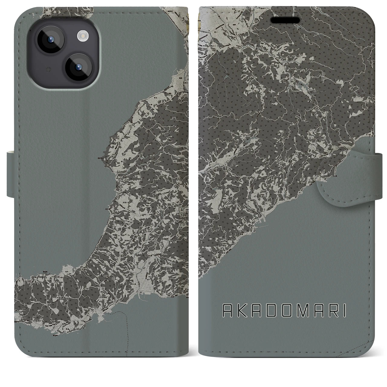 【赤泊(新潟県)】地図柄iPhoneケース(手帳タイプ)モノトーン・iPhone 14 Plus 用