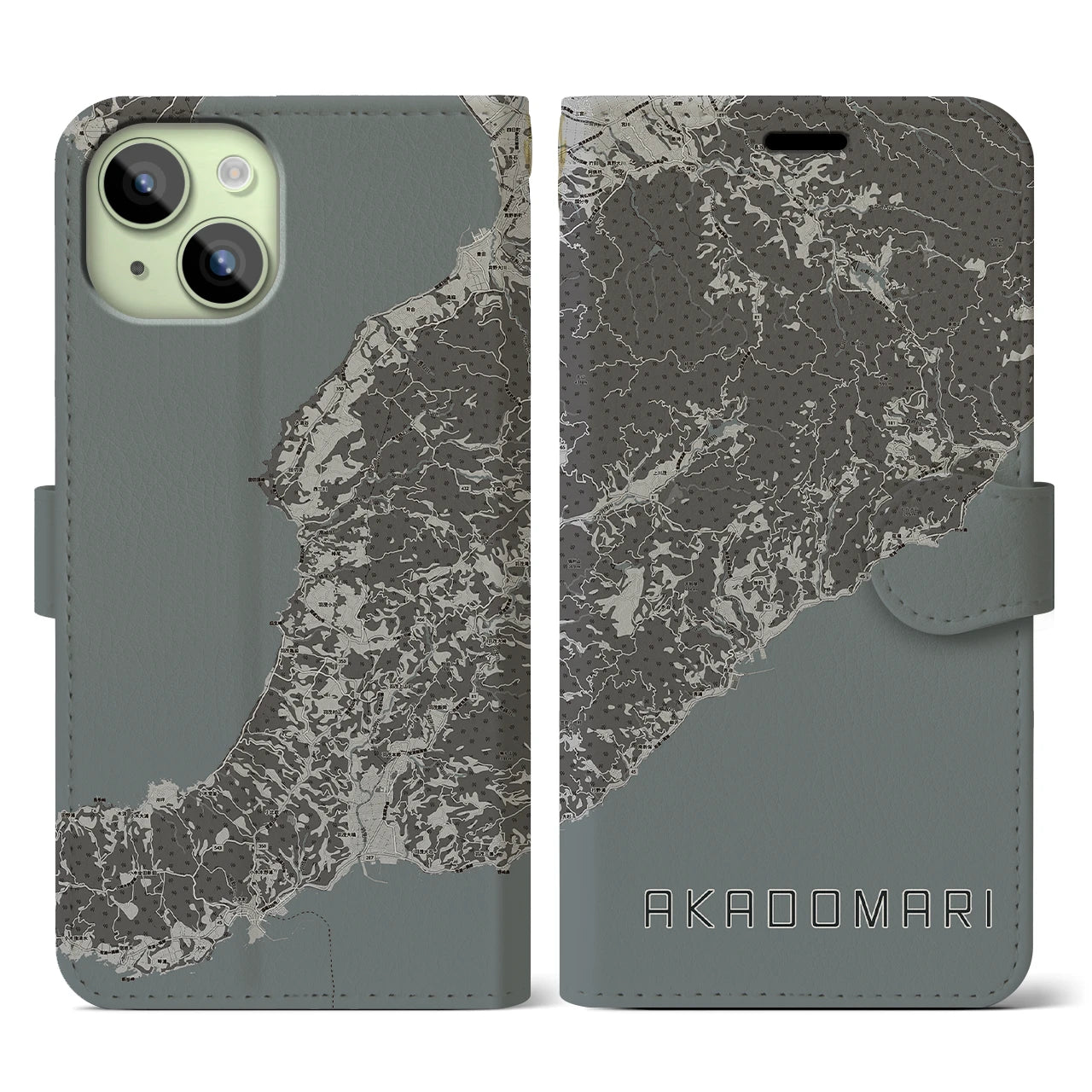 【赤泊(新潟県)】地図柄iPhoneケース(手帳タイプ)モノトーン・iPhone 15 用