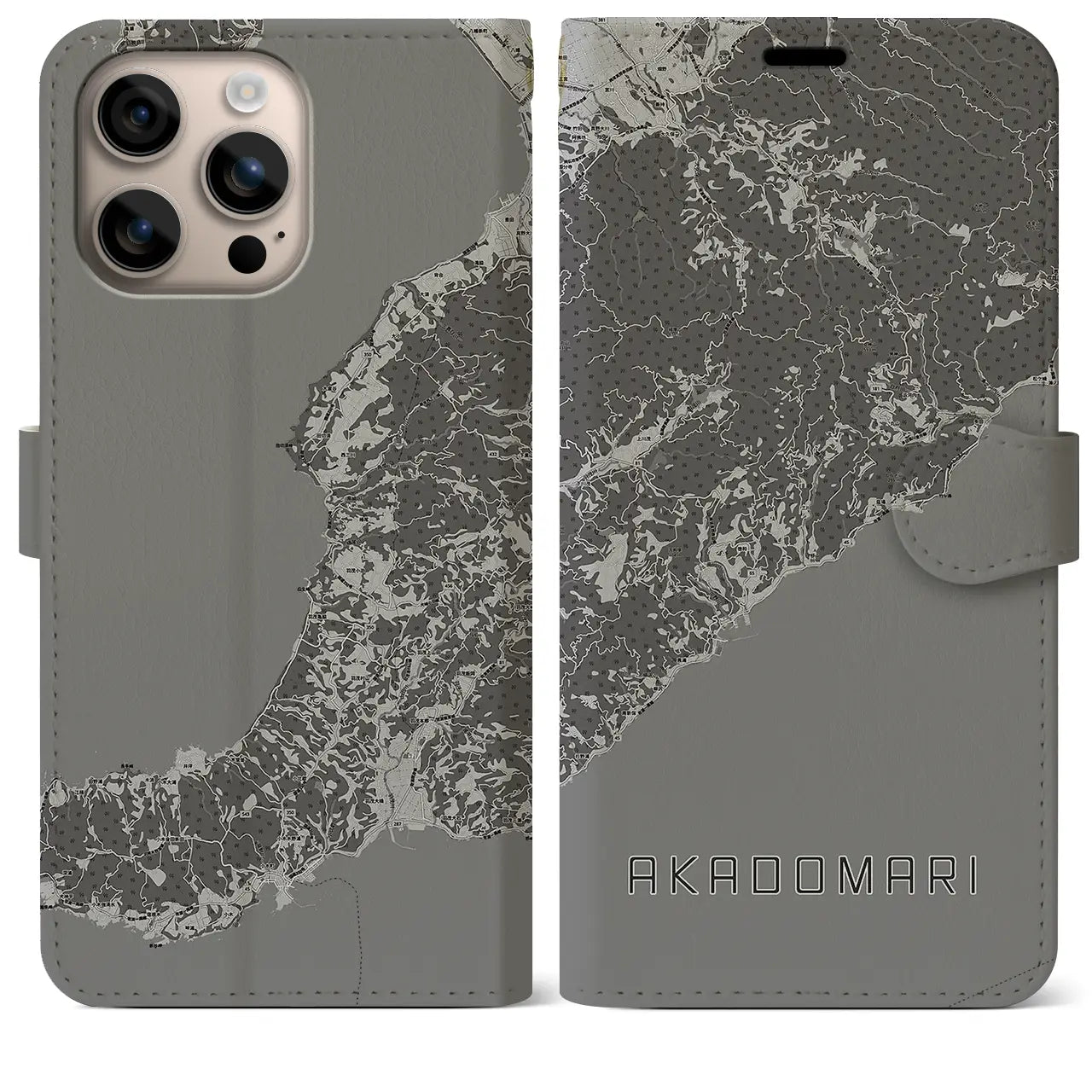 【赤泊(新潟県)】地図柄iPhoneケース(手帳タイプ)モノトーン・iPhone 16 Plus 用