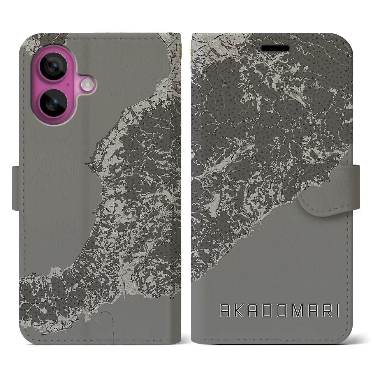 【赤泊(新潟県)】地図柄iPhoneケース(手帳タイプ)モノトーン・iPhone 16 Pro 用