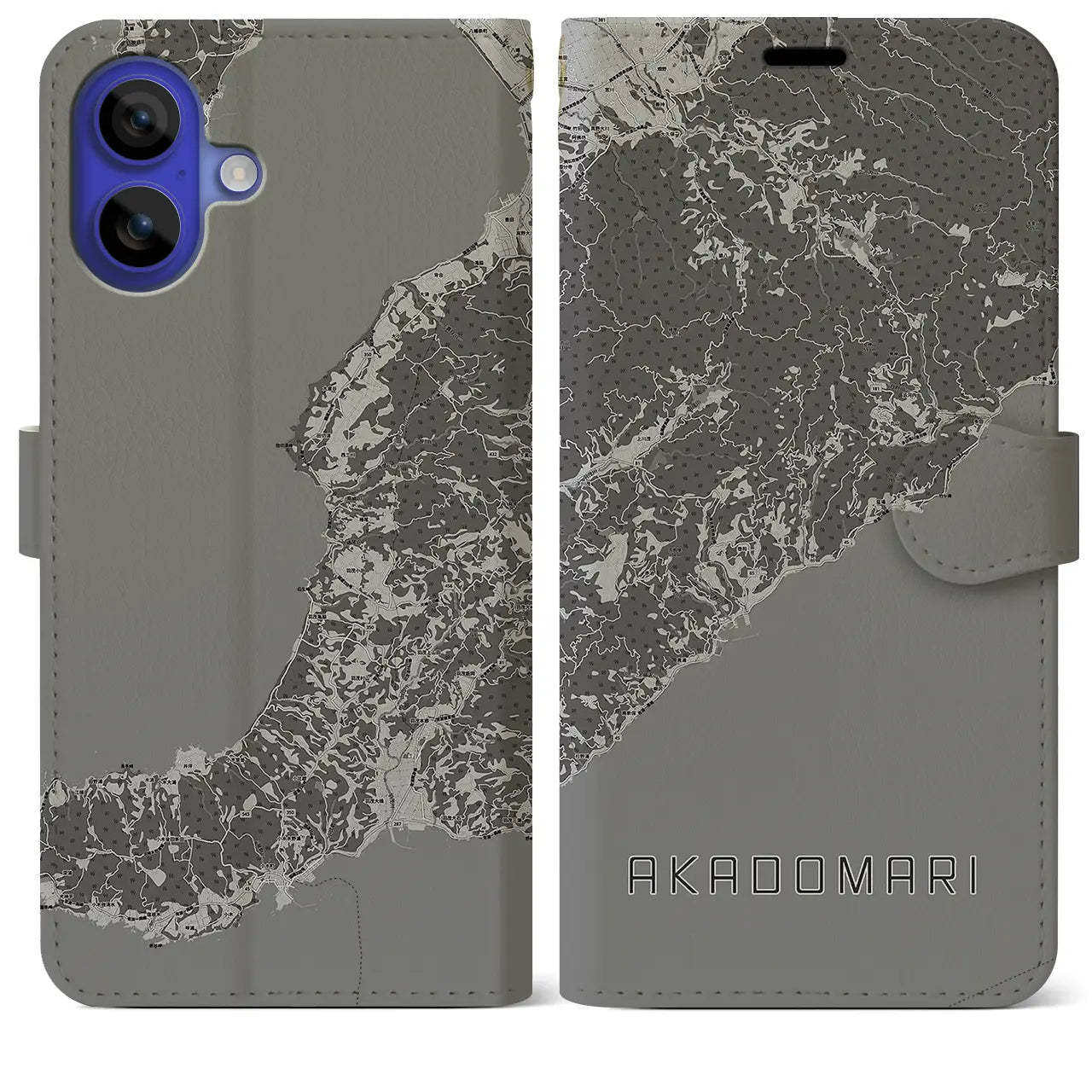 【赤泊(新潟県)】地図柄iPhoneケース(手帳タイプ)モノトーン・iPhone 16 Pro Max 用