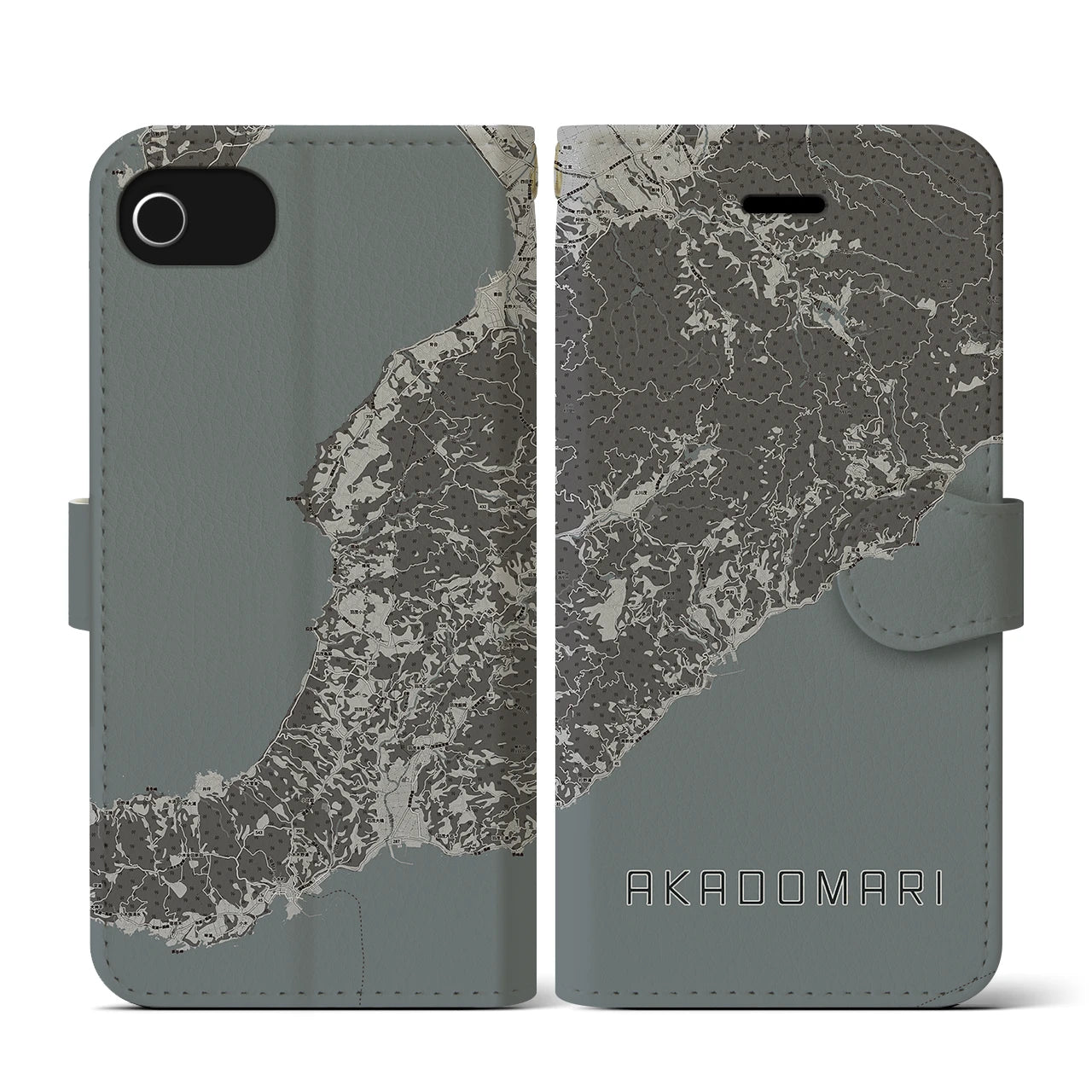 【赤泊(新潟県)】地図柄iPhoneケース(手帳タイプ)モノトーン・iPhone SE(第3 / 第2世代) / 8 / 7 / 6s / 6 用