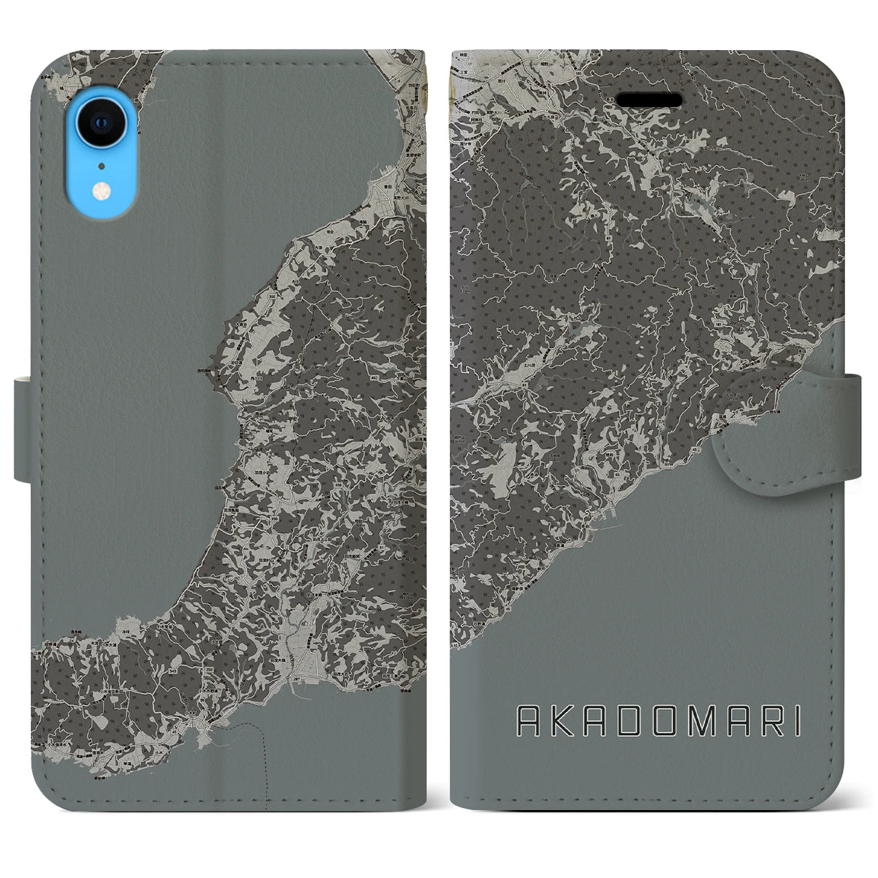 【赤泊(新潟県)】地図柄iPhoneケース(手帳タイプ)モノトーン・iPhone XR 用