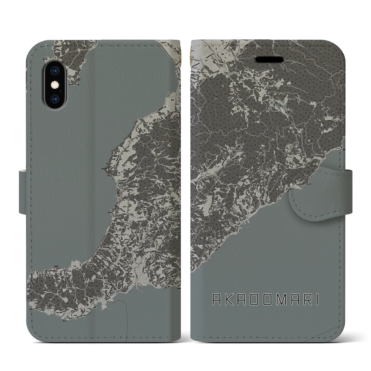 【赤泊(新潟県)】地図柄iPhoneケース(手帳タイプ)モノトーン・iPhone XS / X 用