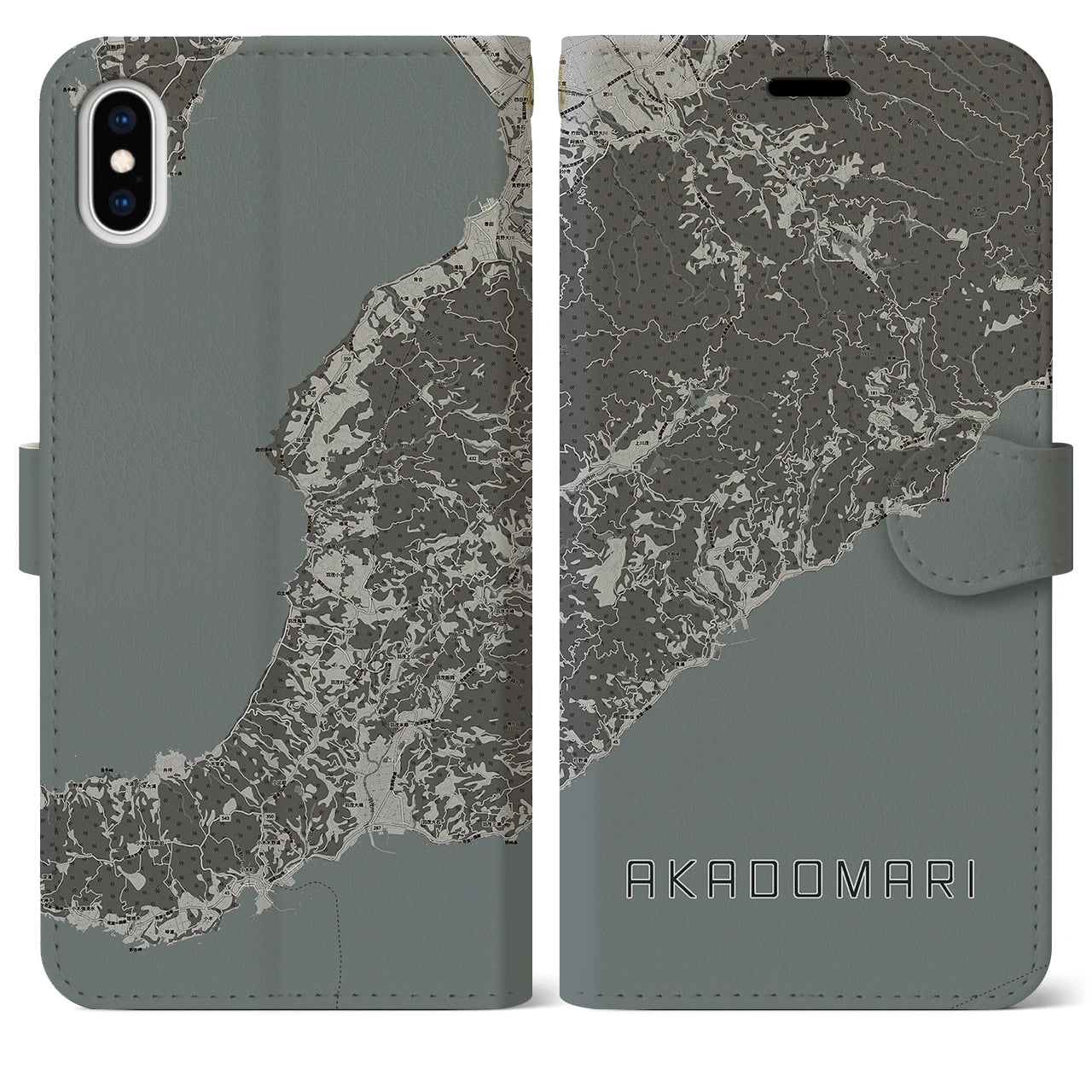 【赤泊(新潟県)】地図柄iPhoneケース(手帳タイプ)モノトーン・iPhone XS Max 用