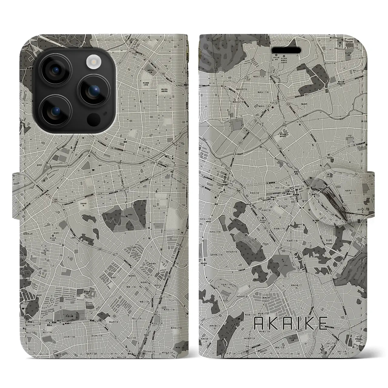 【赤池(愛知県)】地図柄iPhoneケース(手帳タイプ)モノトーン・iPhone 16 用