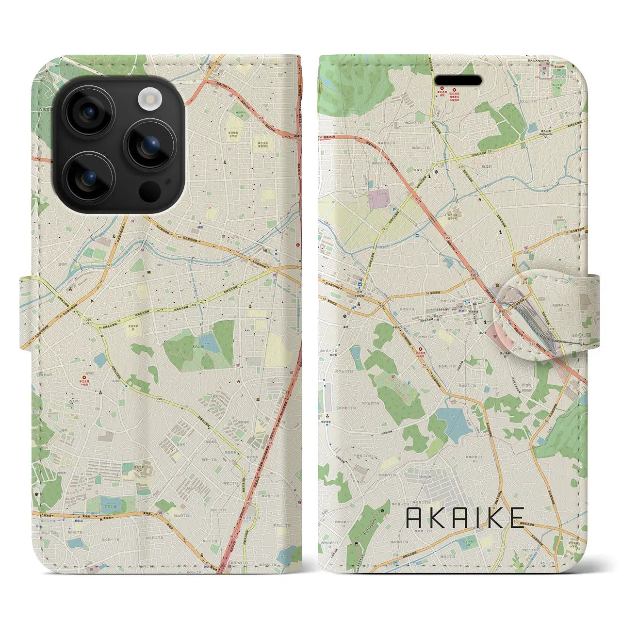 【赤池(愛知県)】地図柄iPhoneケース(手帳タイプ)ナチュラル・iPhone 16 用