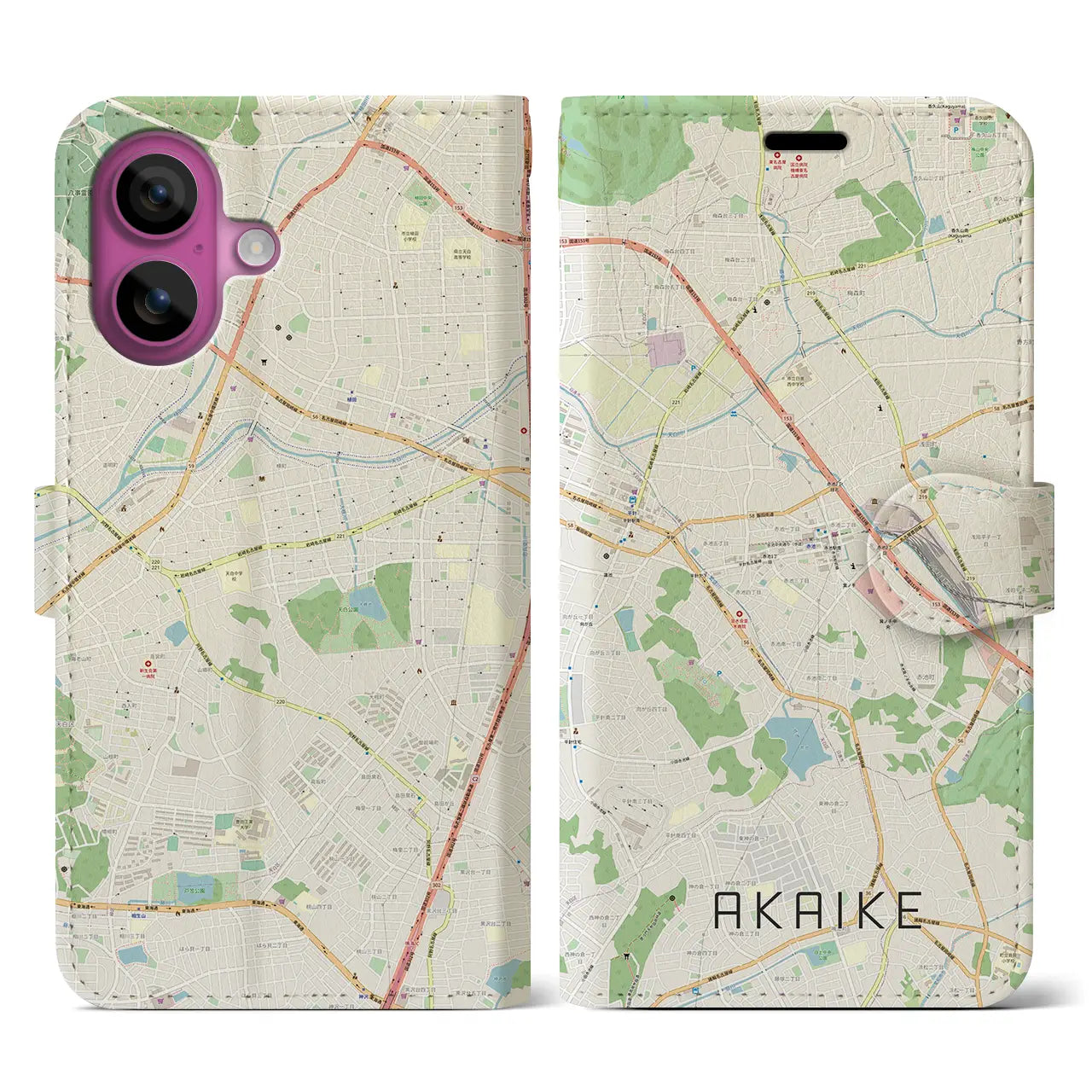 【赤池(愛知県)】地図柄iPhoneケース(手帳タイプ)ナチュラル・iPhone 16 Pro 用