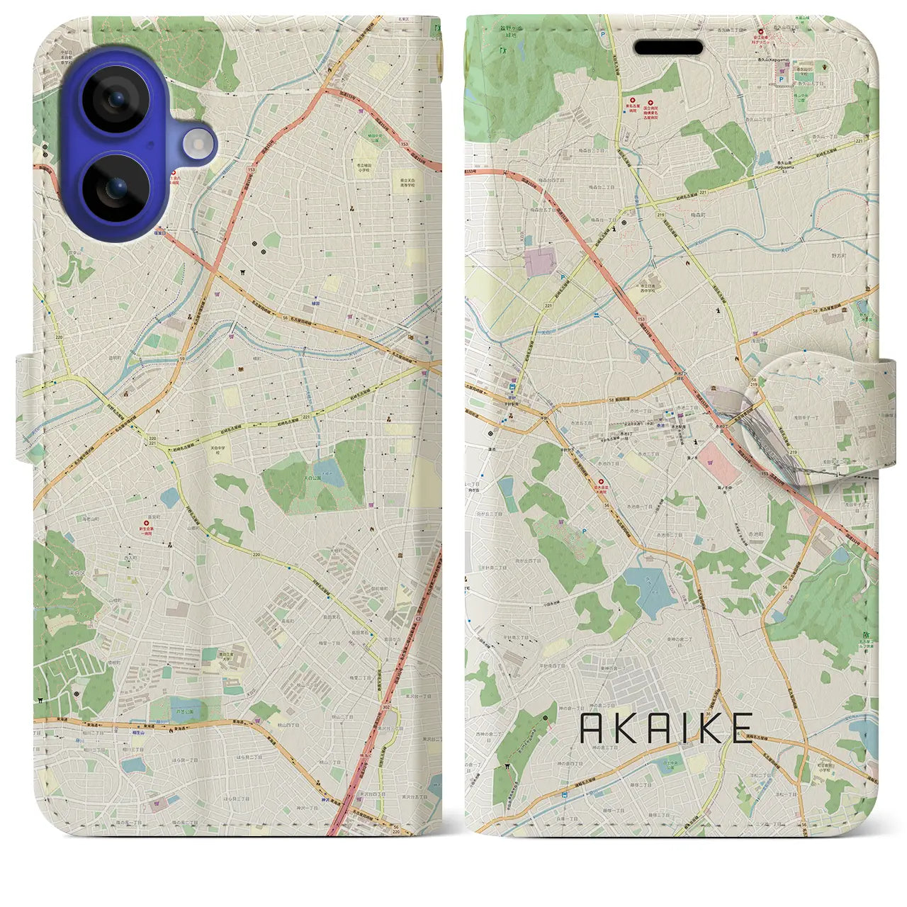 【赤池(愛知県)】地図柄iPhoneケース(手帳タイプ)ナチュラル・iPhone 16 Pro Max 用
