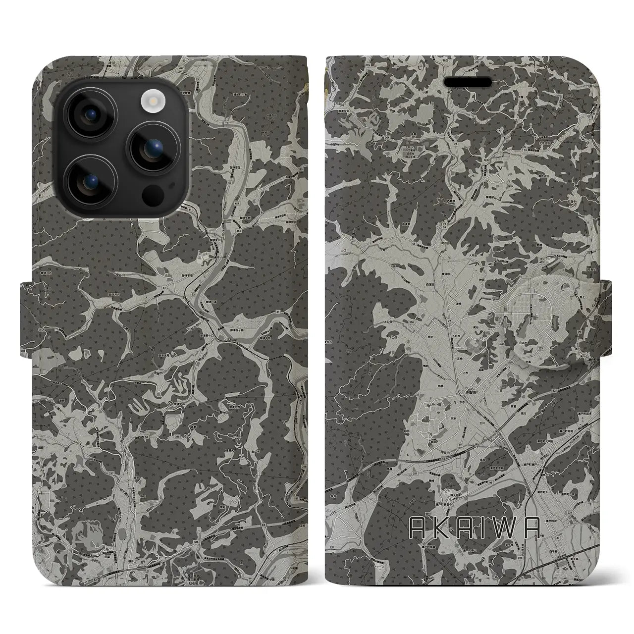 【赤磐(岡山県)】地図柄iPhoneケース(手帳タイプ)モノトーン・iPhone 16 用