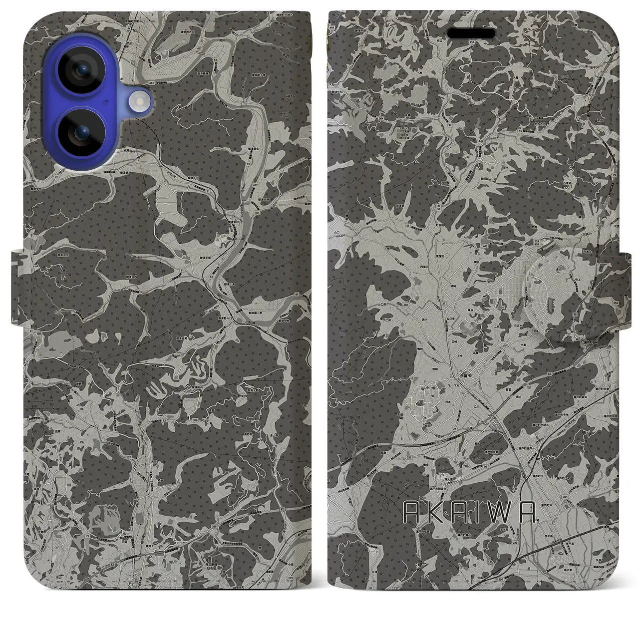 【赤磐(岡山県)】地図柄iPhoneケース(手帳タイプ)モノトーン・iPhone 16 Pro Max 用