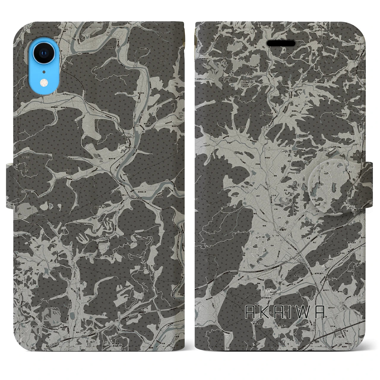 【赤磐(岡山県)】地図柄iPhoneケース(手帳タイプ)モノトーン・iPhone XR 用